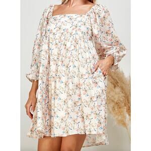 NWT Sweet Lemon Floral Babydoll Dress Puff Sleeve Cottagecore Style Size L